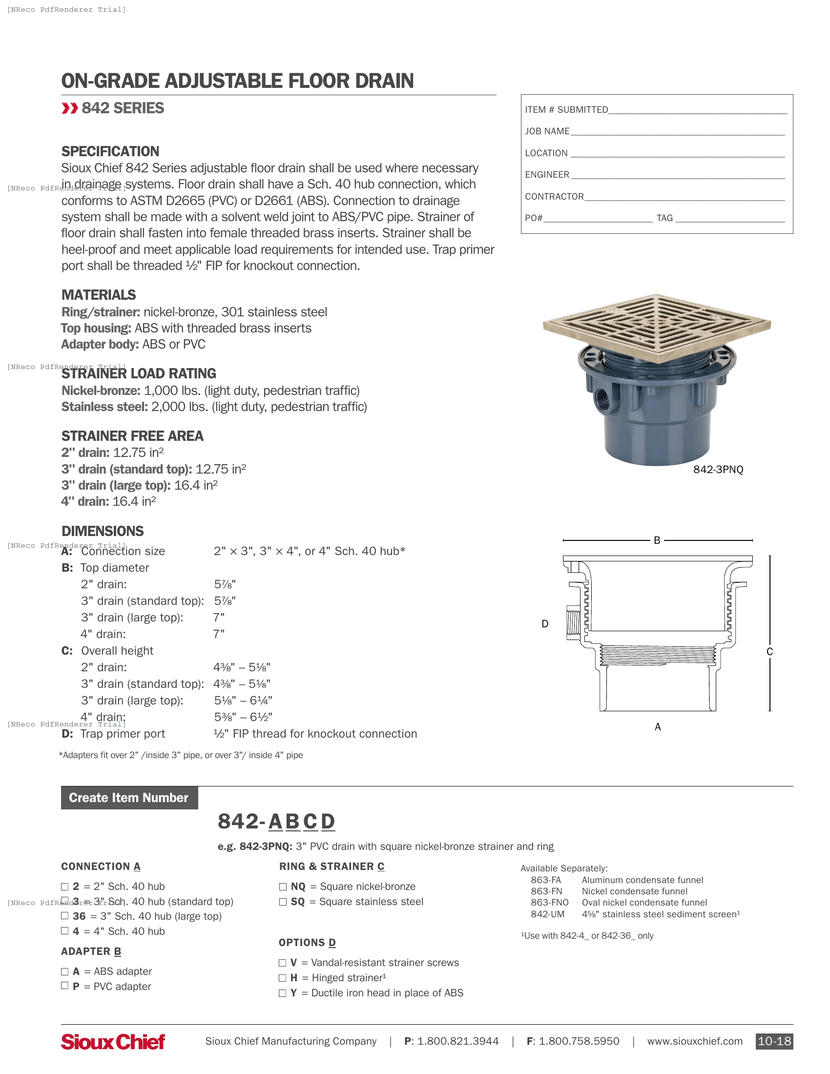 842-Q SERIES - ADJUSTABLE FLOOR DRAIN - SPEC SHEET.PDF Specification Document